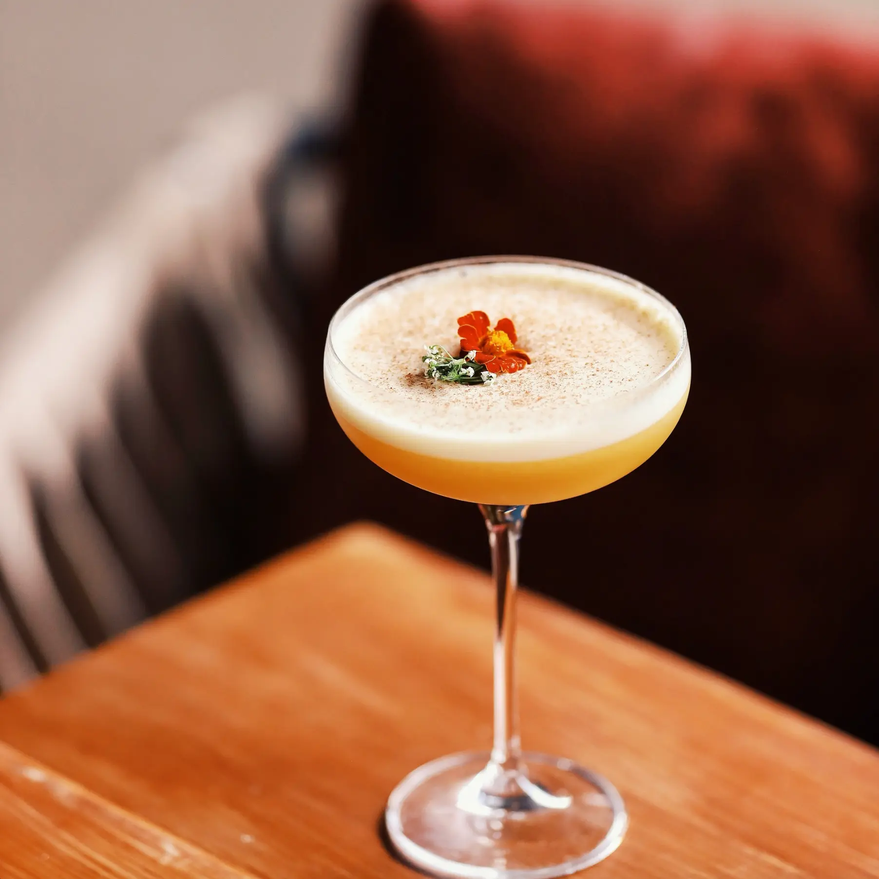 Cocktail crowned with an edible flower